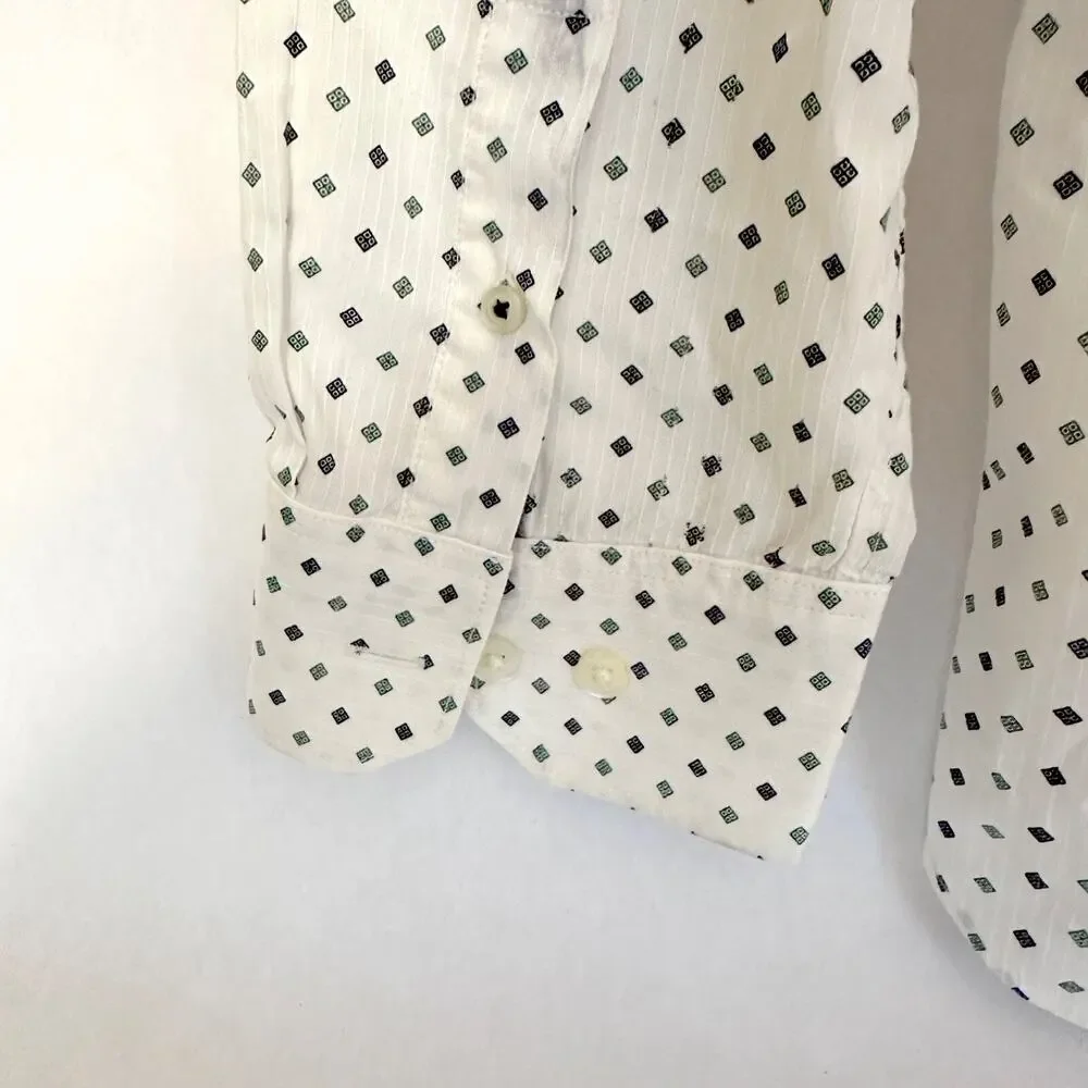 Banana Republic Mens Button Front Dress Shirt Ivory Geometric Cotton Slim Fit XL